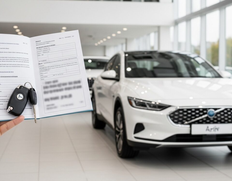 Document de garantie Tesla et clés de voiture sur un bureau, illustration garantie constructeur