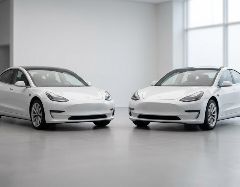 Comparaison visuelle entre une Tesla Model 3 Highland et un ancien Model 3